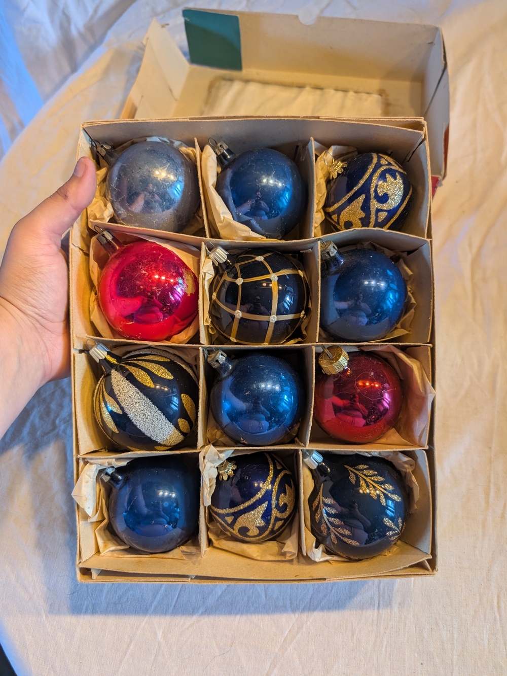 2/50$ Vintage Blue, Gold & Red Glass Holiday Ornaments - Vintage
